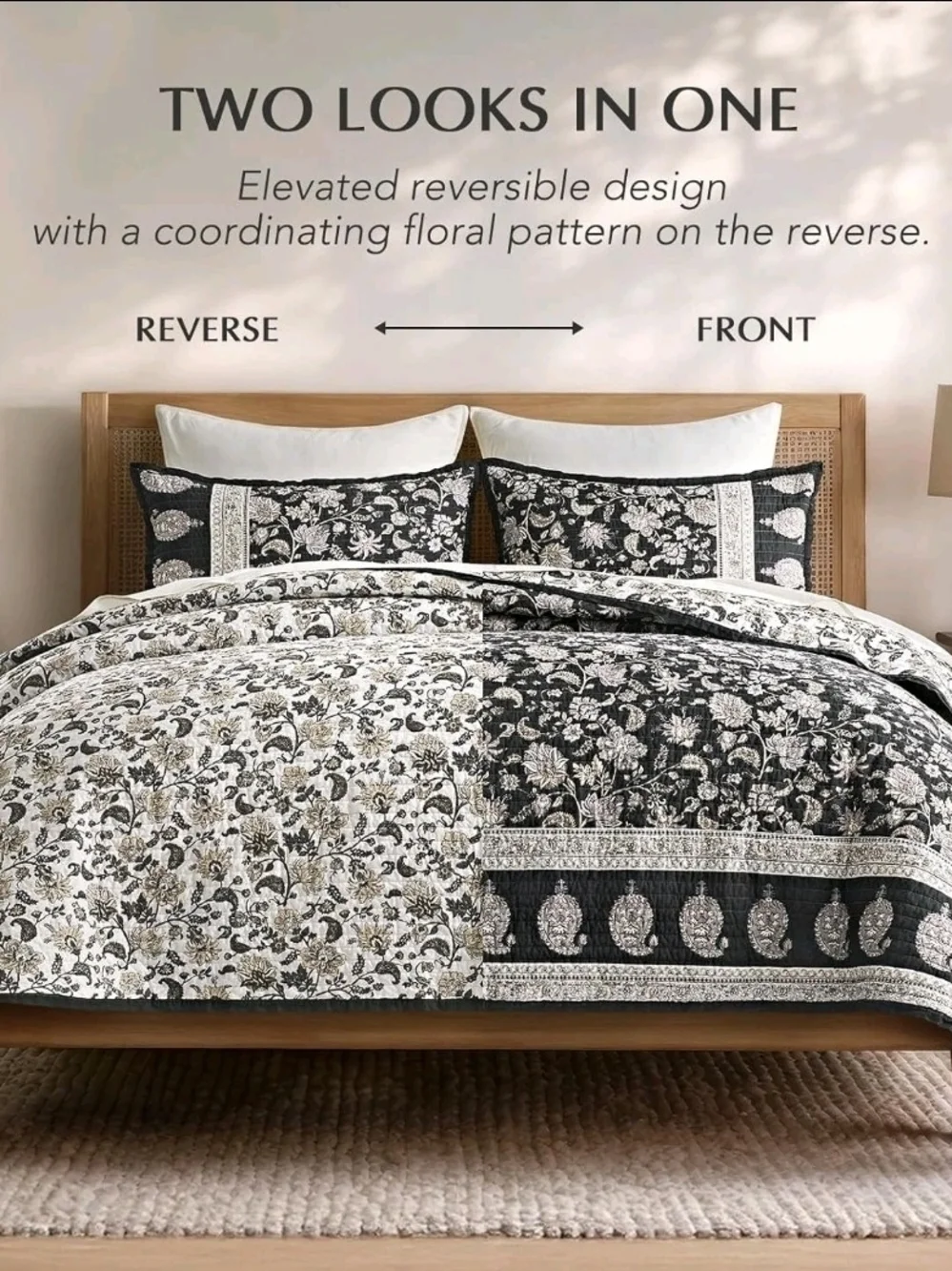 NIB Evergrace Full/Queen 96x96 Heritage Floral Print Cotton Quilt Set